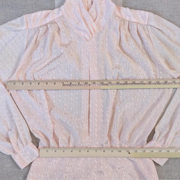 Vintage 80s pink high neck pleated satin romantic blouse - Picture 6 of 7